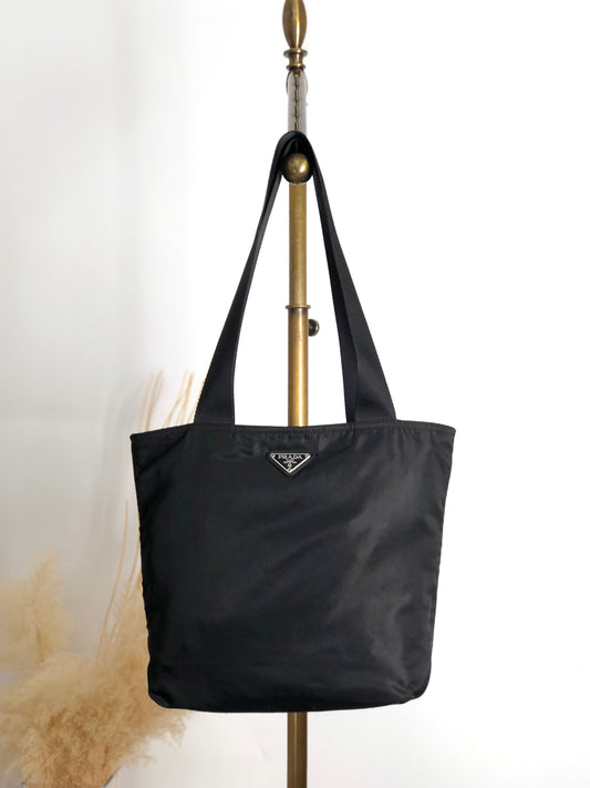 PRADA Tessuto Triangle Logo Handbag Totebag Black Vintage ij43tr
