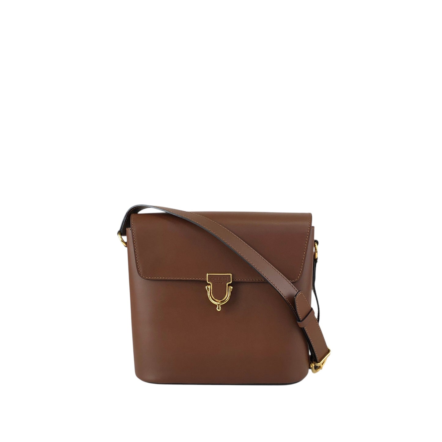 CELINE Logo Front Buckle Shoulder bag Brown Vintage ks36xe