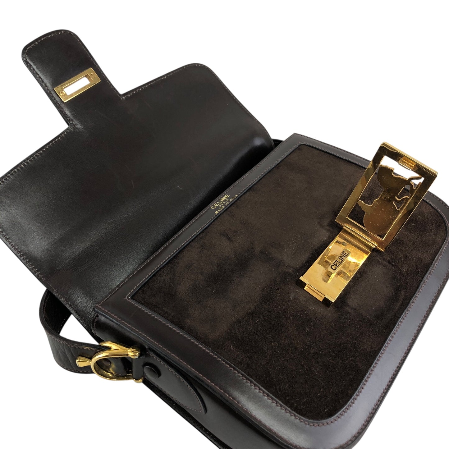 CELINE Horse Carriage Shoulder bag Brown Vintage 8kncfy