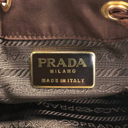 PRADA Logo Embroidery Drawstring Shoulder bag Brown Vintage ksgst8