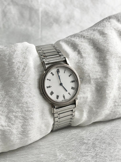 Yves Saint Laurent YSL Logo Quartz Watch Silver 4625-E67722 Vintage cuai7i