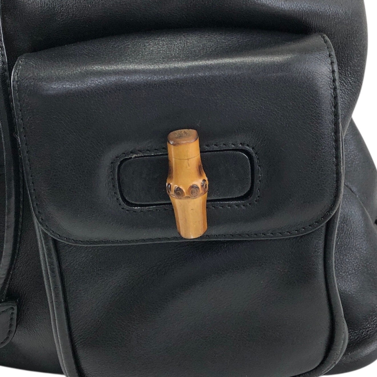 GUCCI Bamboo Front Buckle Backpack Black Vintage gaic2f