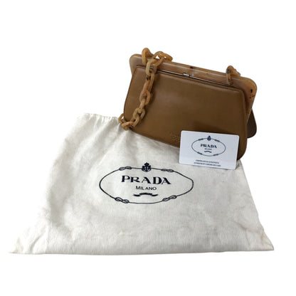 PRADA Logo Metal Clasp Chain Shoulder bag Brown Vintage 8f3n64