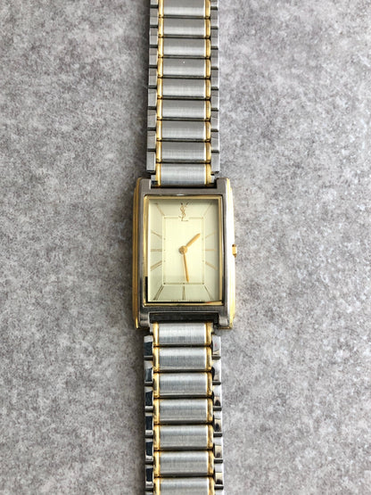 Yves Saint Laurent YSL Logo Quartz Watch Silver Vintage ccijzb