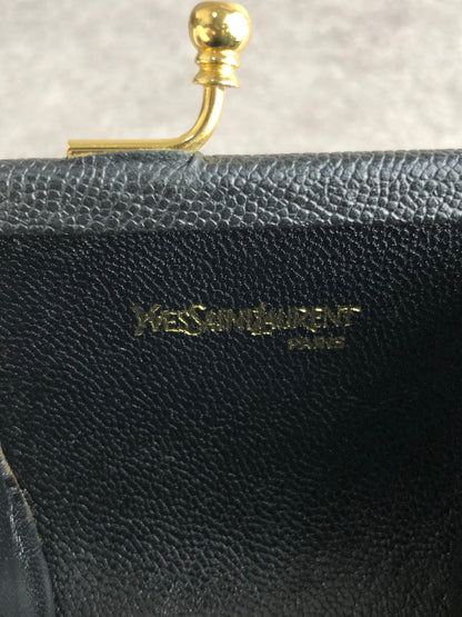 Yves Saint Laurent YSL Logo Metal Clasp Coin Purse Black Vintage r72wjp