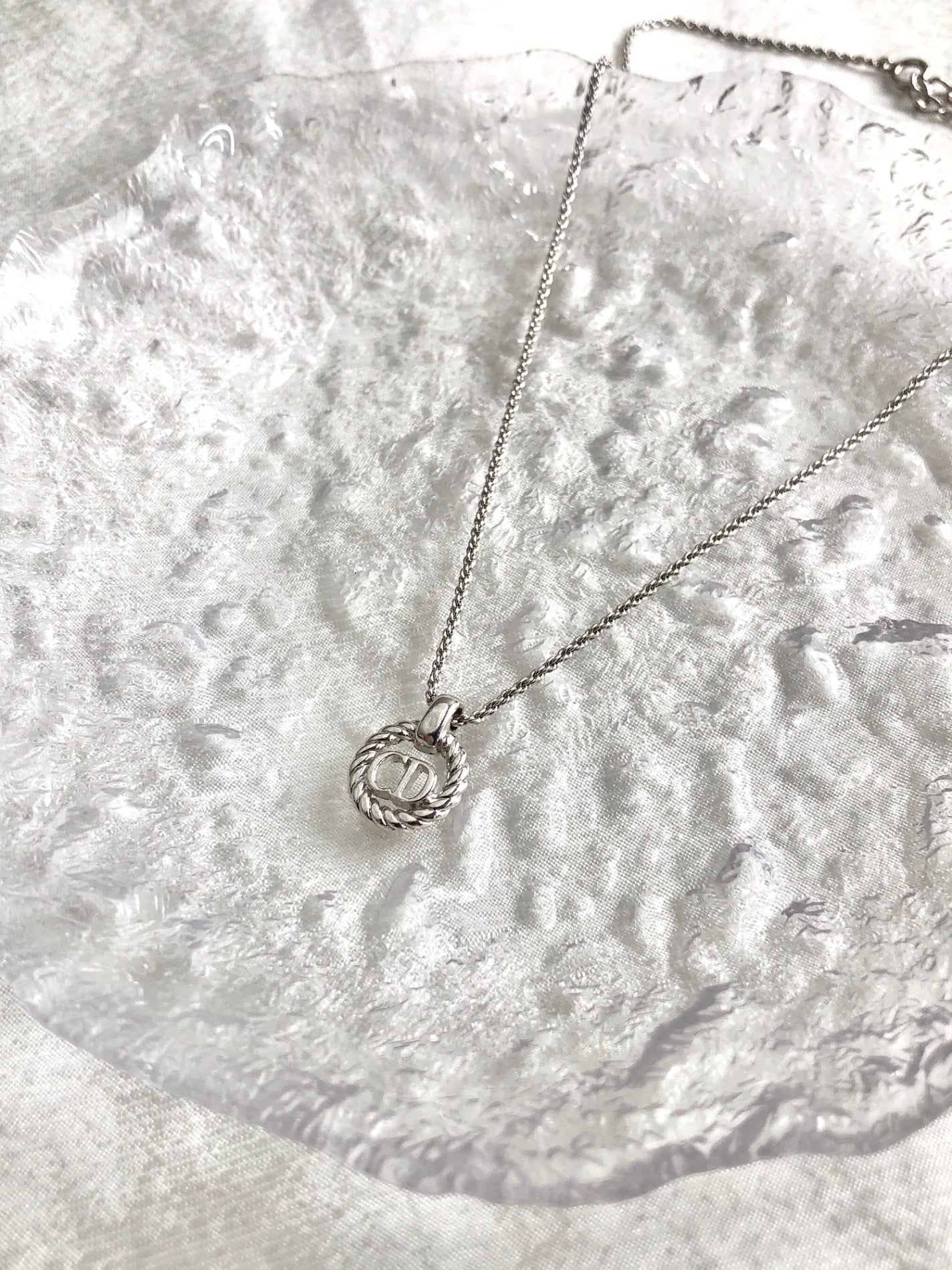 Christian Dior CD Logo Necklace Silver Vintage pshihx