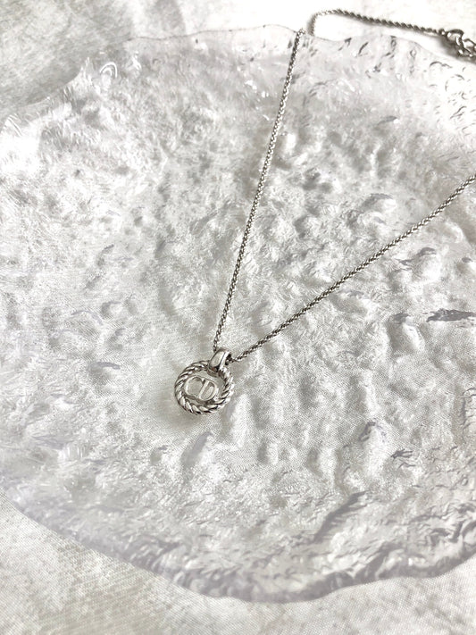 Christian Dior CD Logo Necklace Silver Vintage pshihx