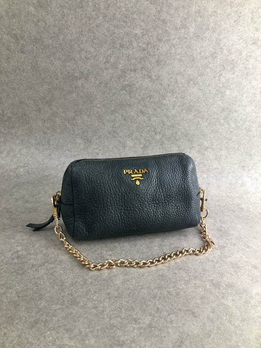PRADA Logo Small Chain Handbag Navy Vintage vycuvh