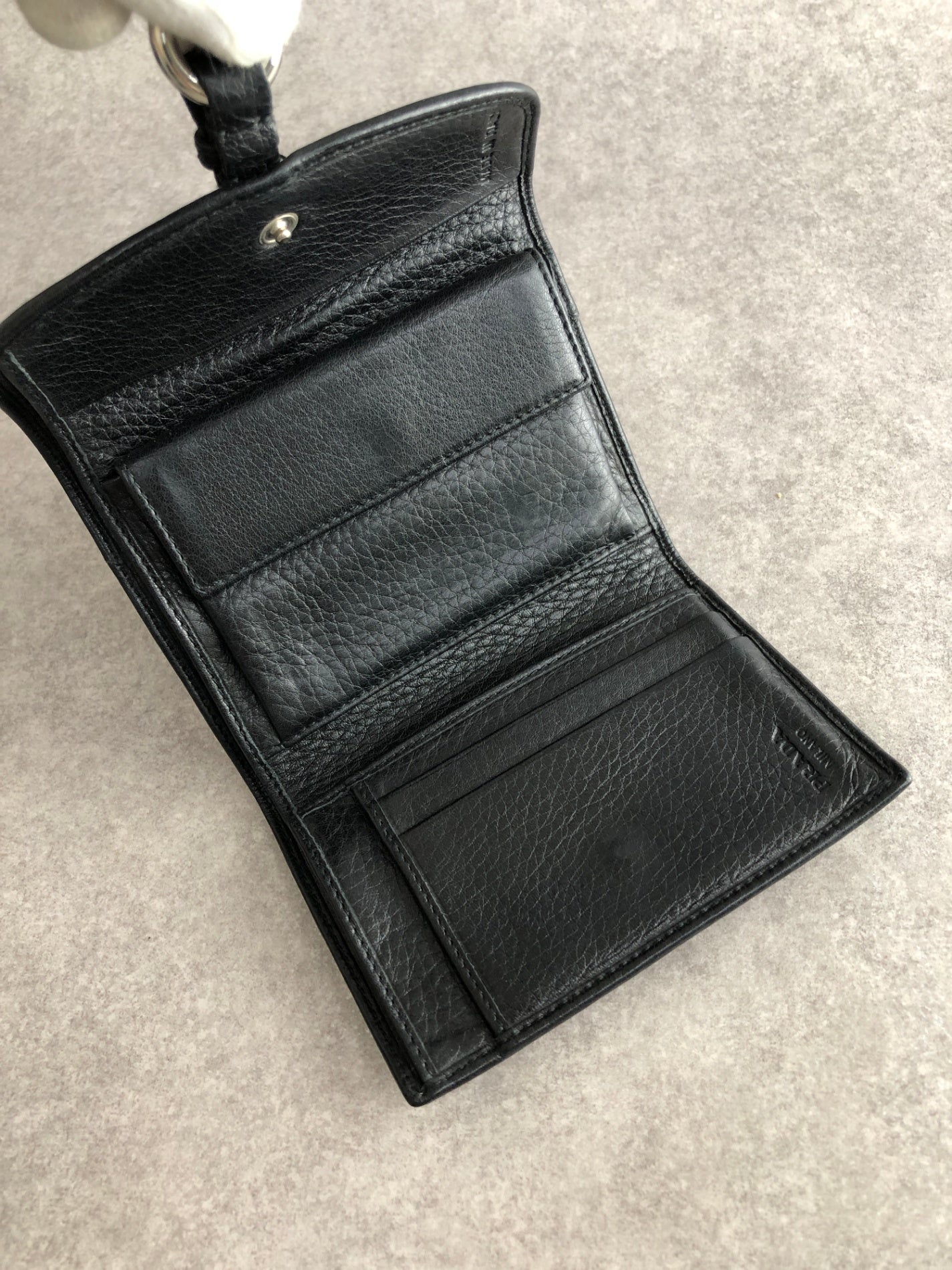PRADA Buckle Motif Folded Wallet Black Vintage k574bi