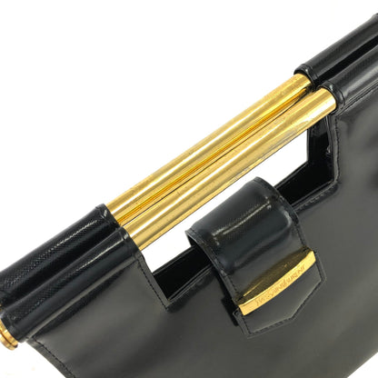 Yves Saint Laurent Logo Metal Bar Handle Leather Handbag Black Vintage vgabsa