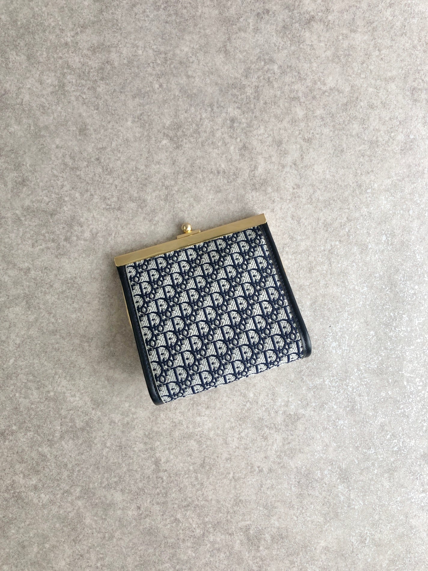 Christian Dior Trotter Metal Clasp Coin Purse Navy Vintage mfkmes