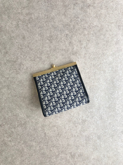 Christian Dior Trotter Metal Clasp Coin Purse Navy Vintage mfkmes