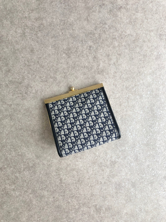 Christian Dior Trotter Metal Clasp Coin Purse Navy Vintage mfkmes