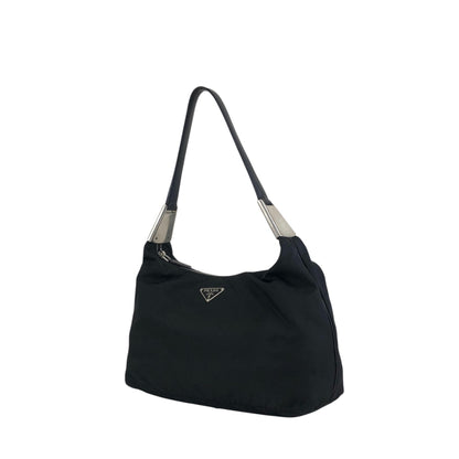 PRADA Tessuto Triangle Logo Shoulder bag Black Vintage 7c33nu