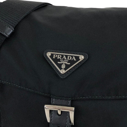 PRADA Triangle Logo Front Buckle Shoulder bag Black Vintage hgykk5