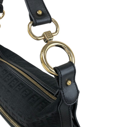 FENDI Zucca Logo Charm Shoulder bag Black Vintage j5ktnr