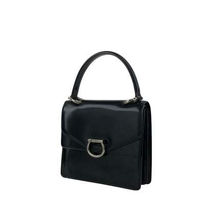 CELINE Gancini Double Flap Top Handle Handbag Black Vintage ku22zn