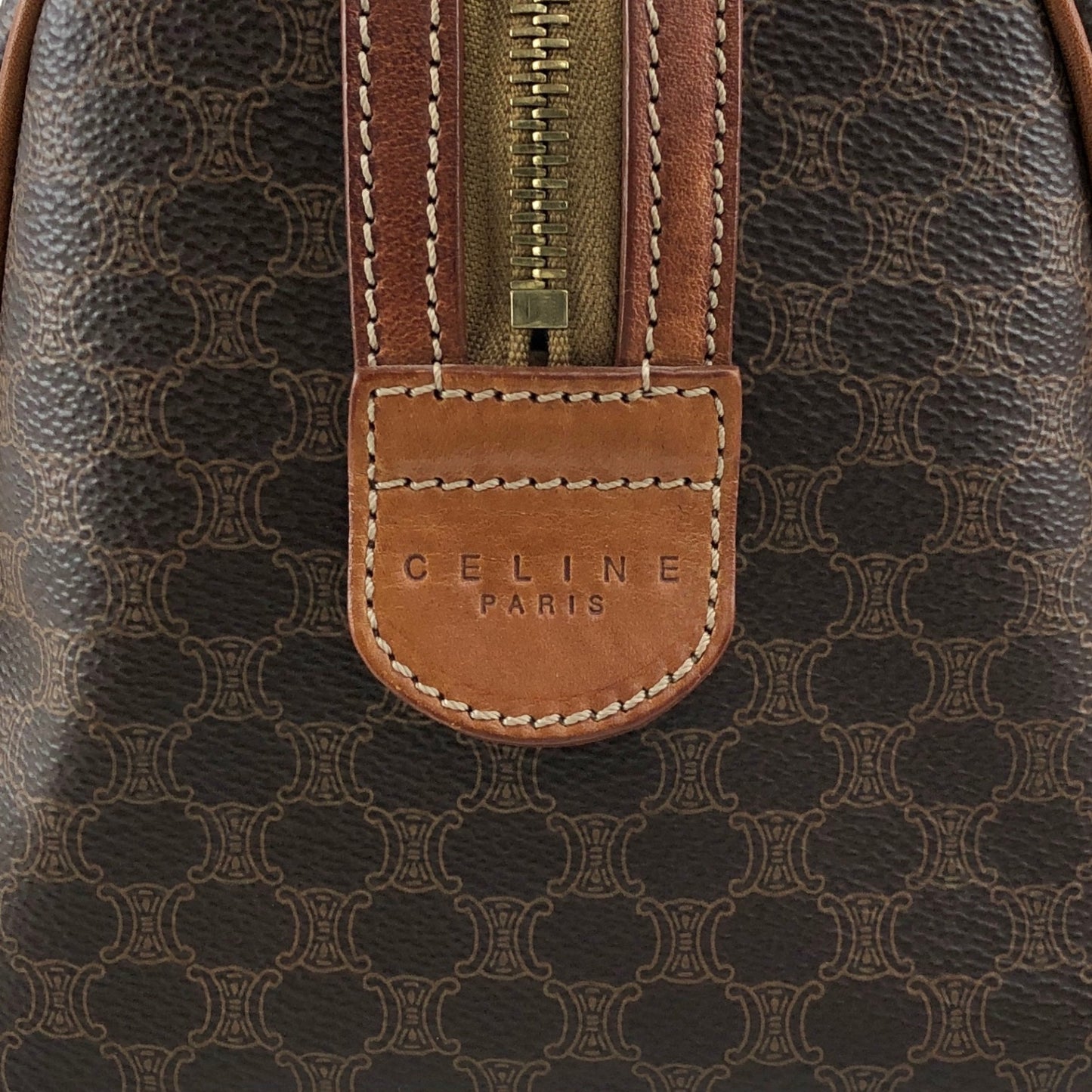 CELINE Macadam Blason Handbag Boston bag Brown Vintage ikwctp