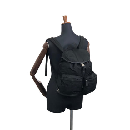 PRADA Tessuto Triangle Logo Front Buckle Double Pocket  Backpack Black Vintage ept4gf