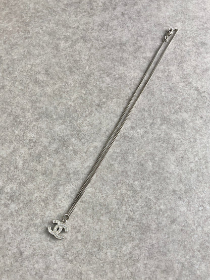 CHANEL Coco Mark Rhinestone Necklace Silver Vintage wsf6m8