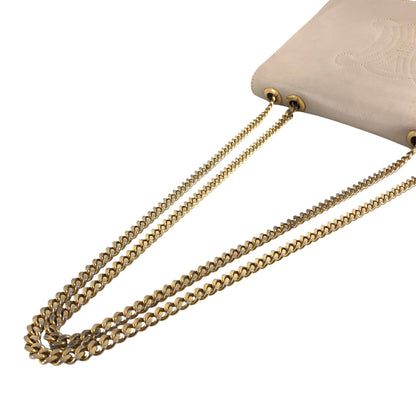 CELINE Triomphe Chain Shoulder bag Beige Vintage em4s7t