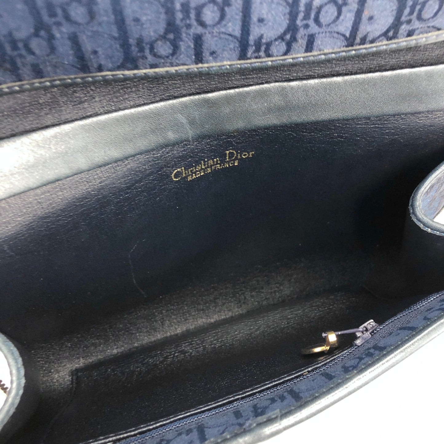 Christian Dior Trotter Logo Jacquard Leather Chain Crossbody Shoulder bag Navy Vintage khnany
