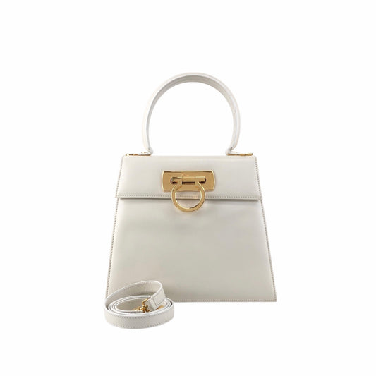 Salvatore Ferragamo Gancini Two-way Handbag Shoulder bag White Vintage d37hra