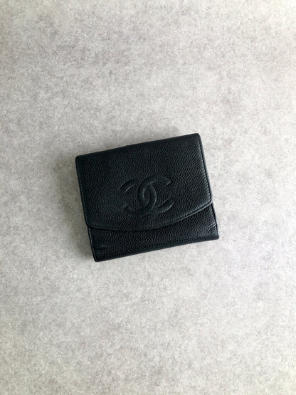 CHANEL Coco Mark 折疊皮夾 黑色復古 a7ppdi