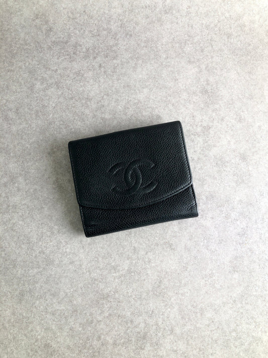 CHANEL Coco Mark 折疊皮夾 黑色復古 a7ppdi