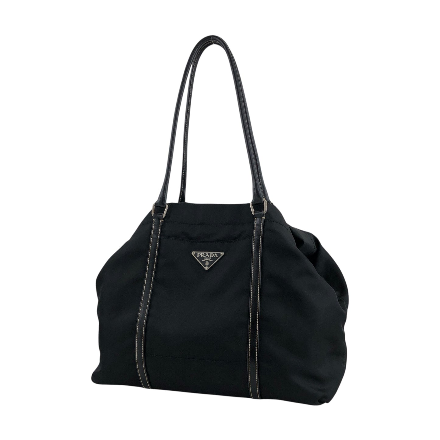 PRADA Tessuto Triangle Logo Totebag Black Vintage 7waabg