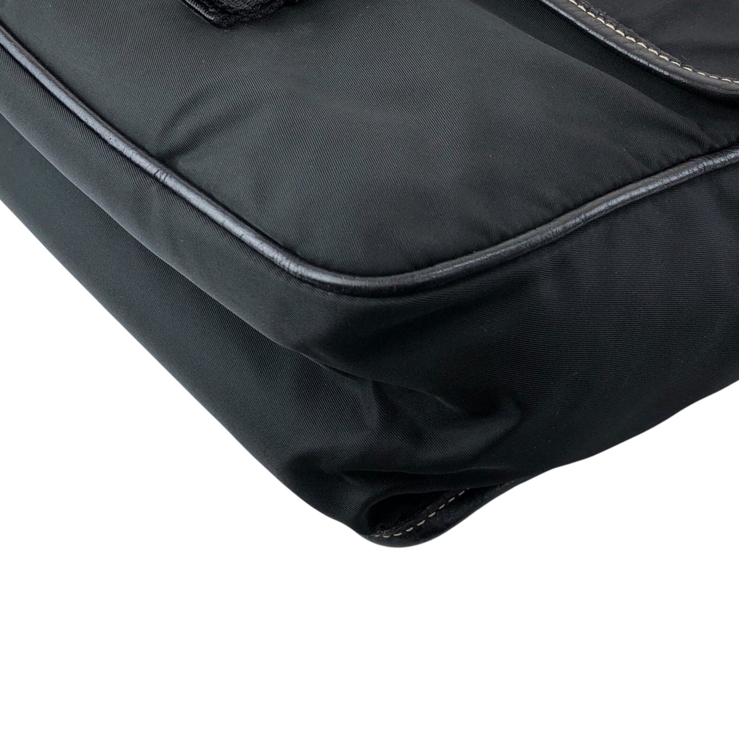 PRADA Tessuto Triangle Logo Front Buckle Shoulder bag Black Vintage bcdpsd