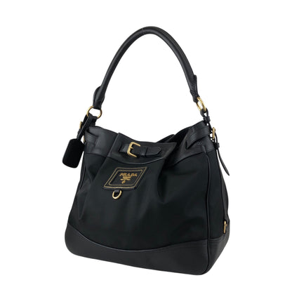 PRADA Logo Front Buckle Shoulder bag Black Vintage rv2srn