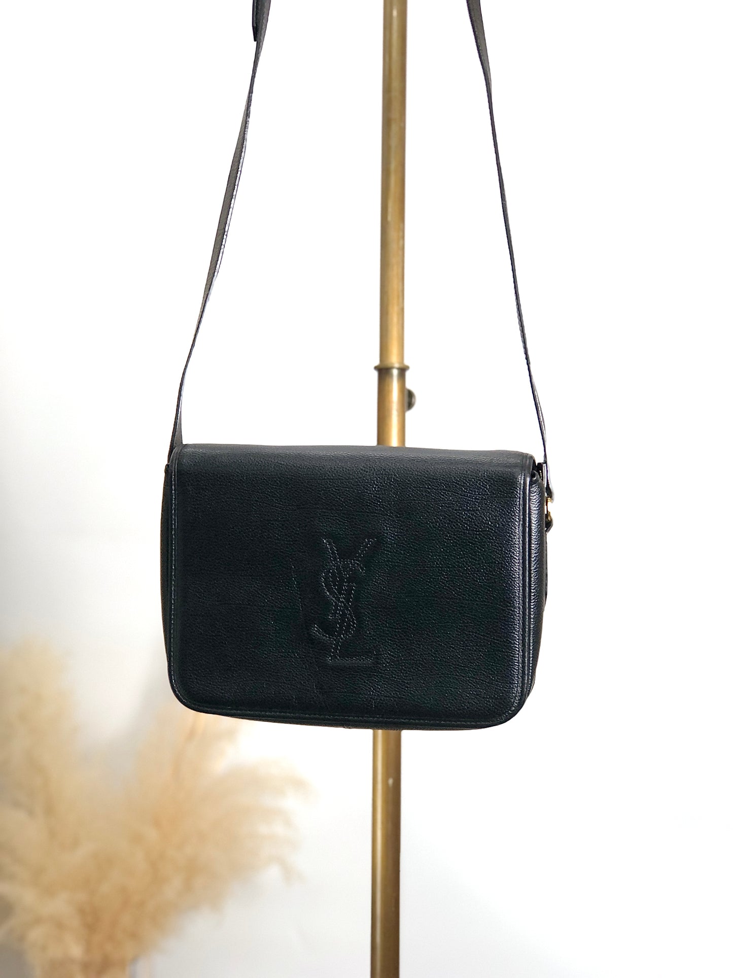 Yves Saint Laurent YSL Logo Stitch Shoulder bag Black Vintage dzt8b4