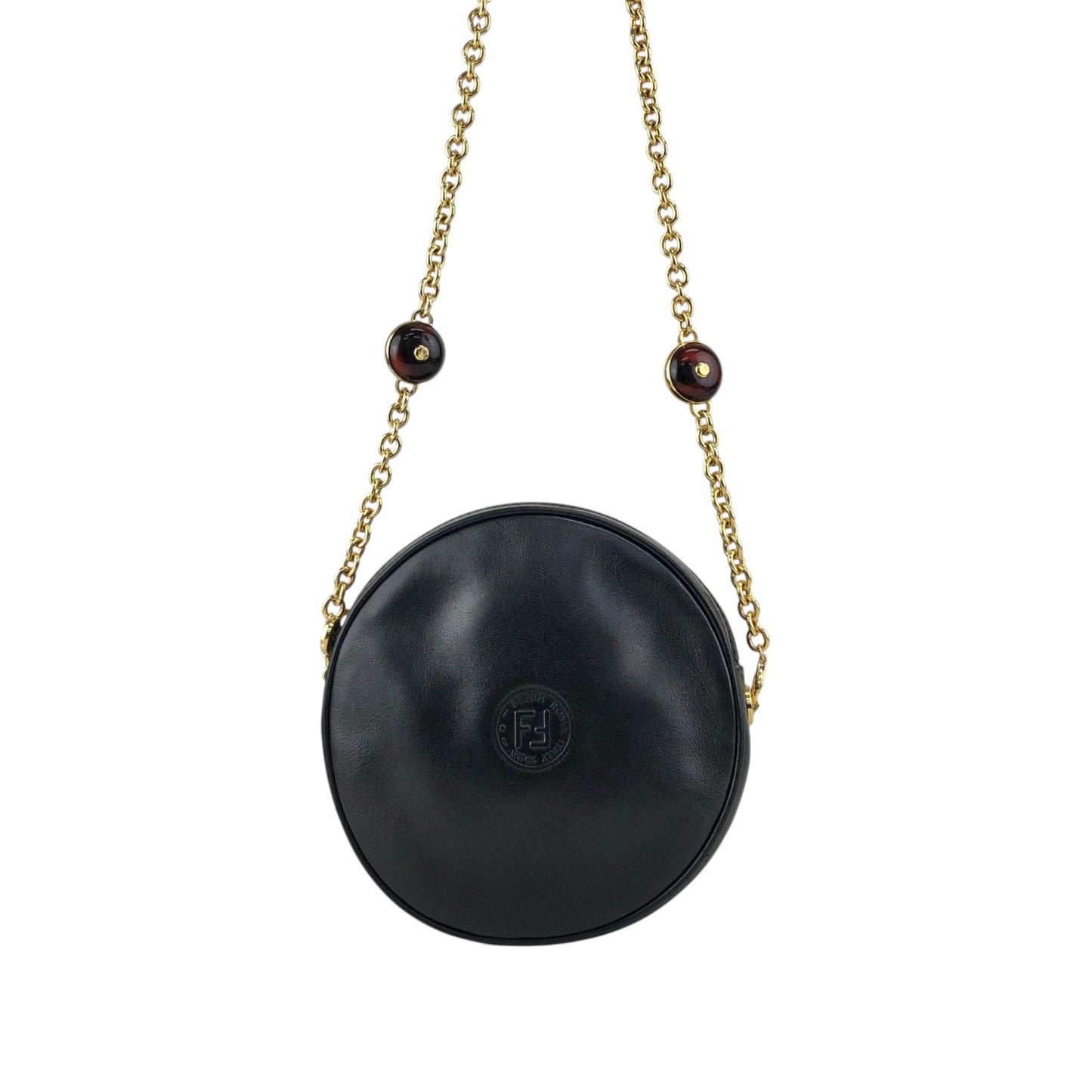 FENDI Logo Embossed Chain Shoulder bag Black Vintage d26mnc