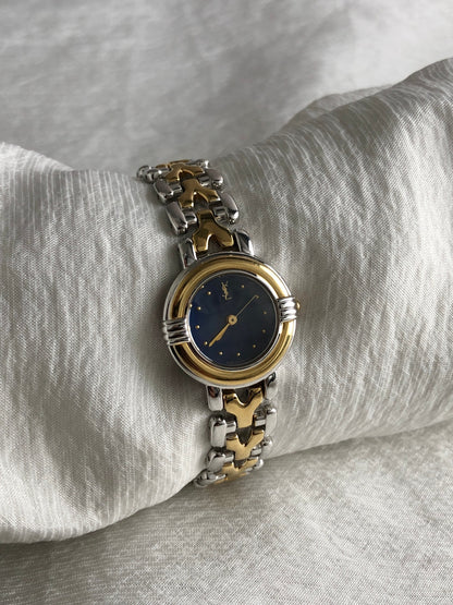 Yves Saint Laurent YSL Logo Quartz Watch Silver×Black 700154 Vintage nmcbrg
