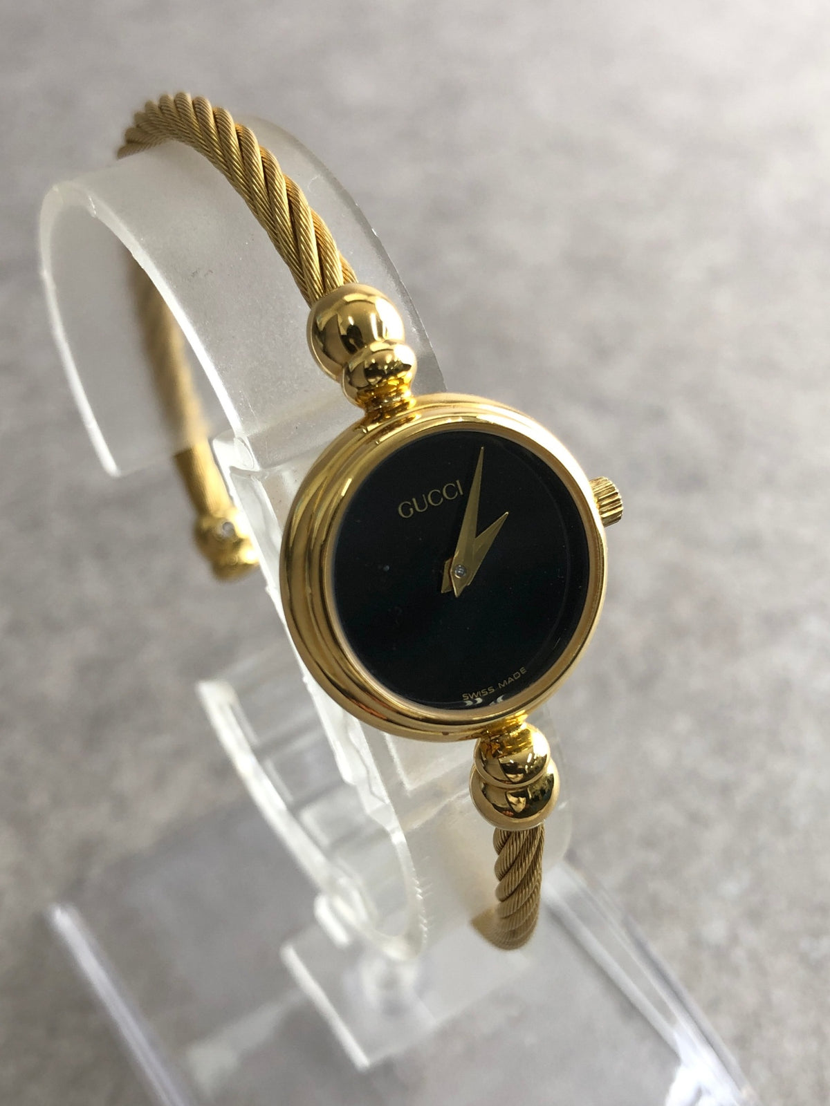 GUCCI Logo Bangle Quartz Watch Gold 2700.2.L Vintage 58benr