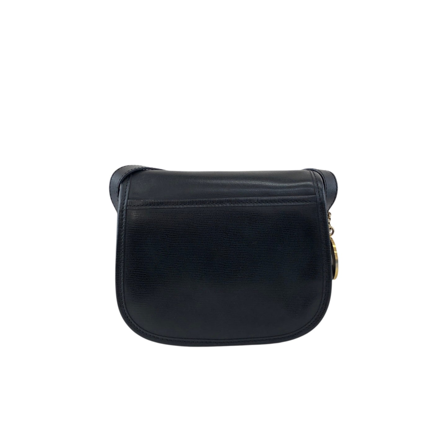 CELINE Front Buckle logo Charm Shoulder bag Black Vintage tpxej8