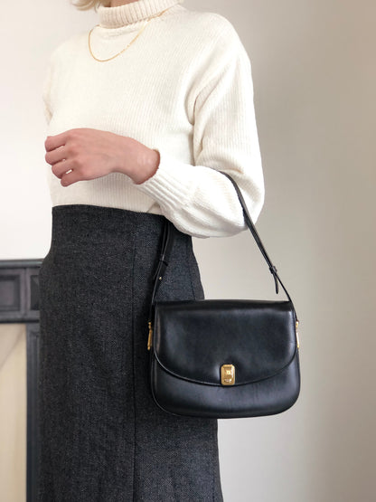 CELINE Blason Front Buckle Shoulder bag Black Vintage ery5dr