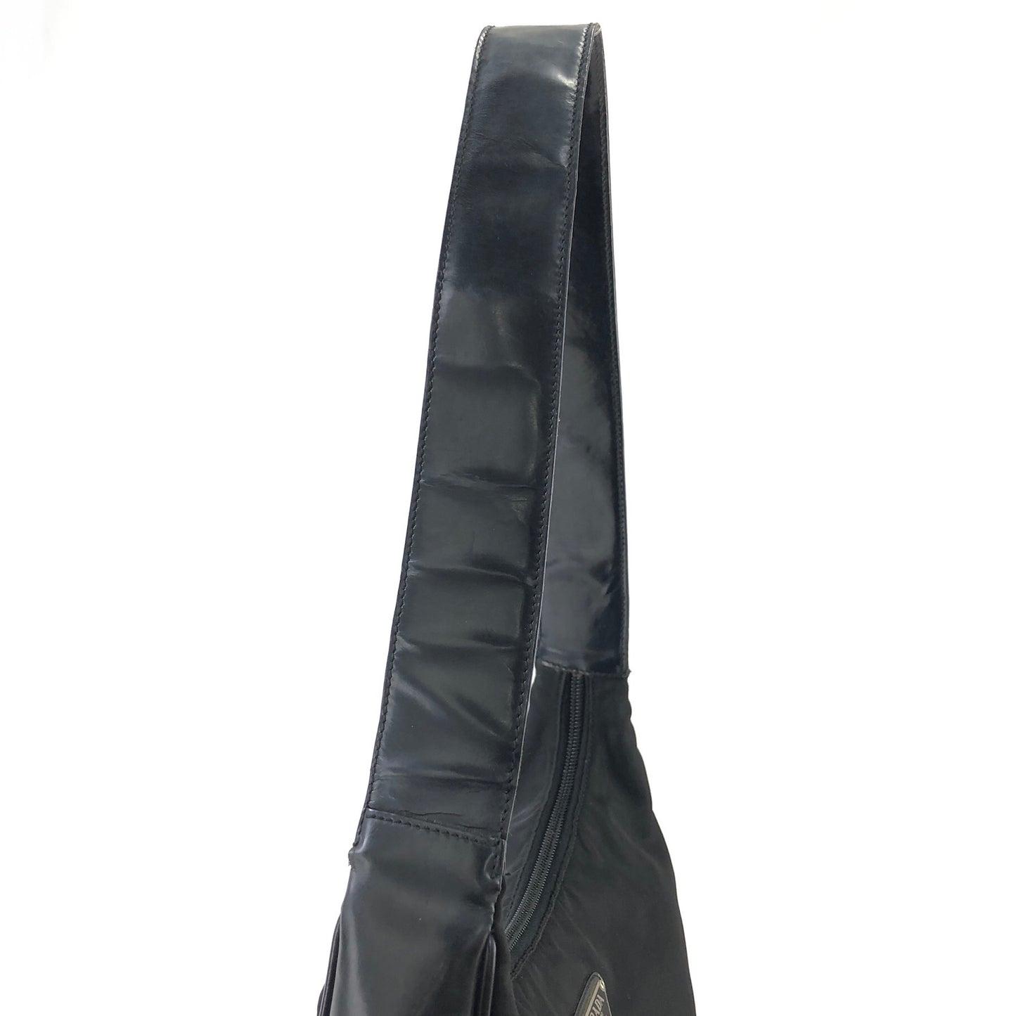 PRADA Triangle Logo Nylon Leather Shoulder bag Hobobag Black Vintage na2ut2