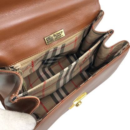 BURBERRY Front Lock Top Handle Handbag Brown Vintage 8sk6uz