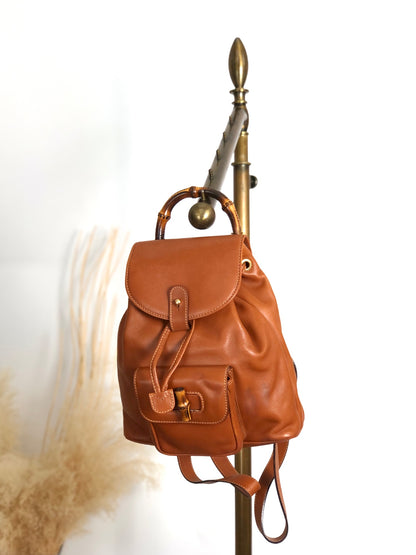 GUCCI Bamboo Front Pocket Backpack Brown Vintage jfzn8g