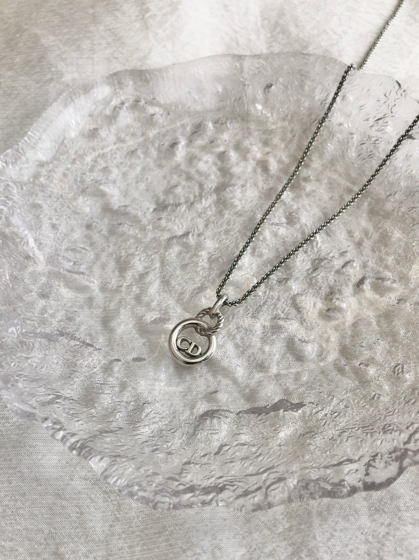 Christian Dior CD Logo Necklace Silver Vintage 8nfiyv