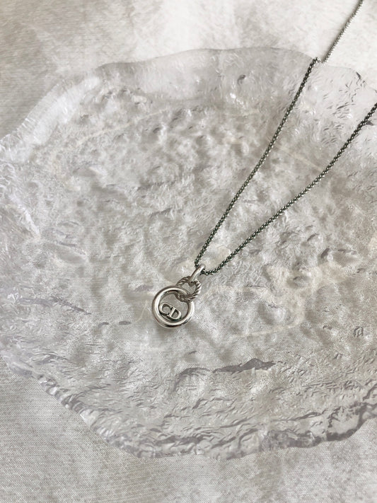 Christian Dior CD Logo Necklace Silver Vintage 8nfiyv