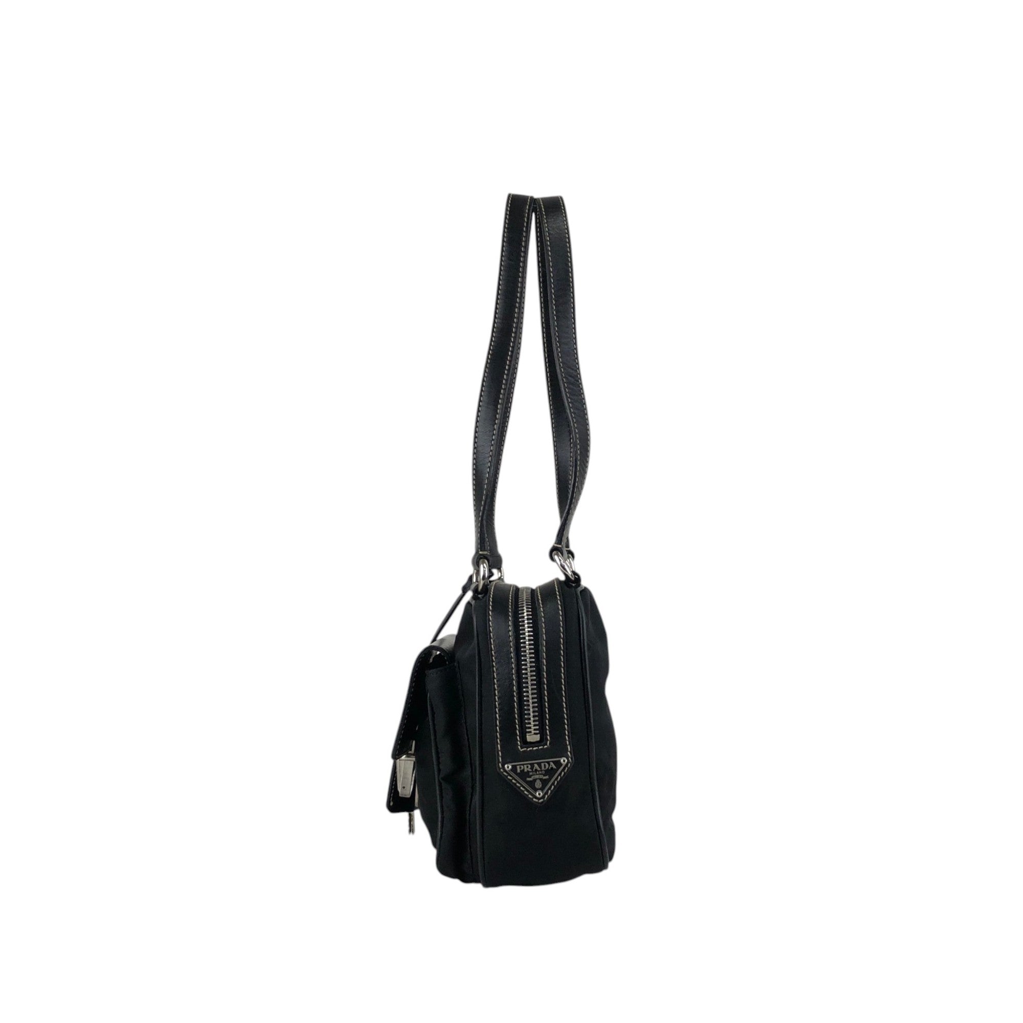 PRADA Triangle Logo Handbag Shoulder bag Black Vintage ntuyze
