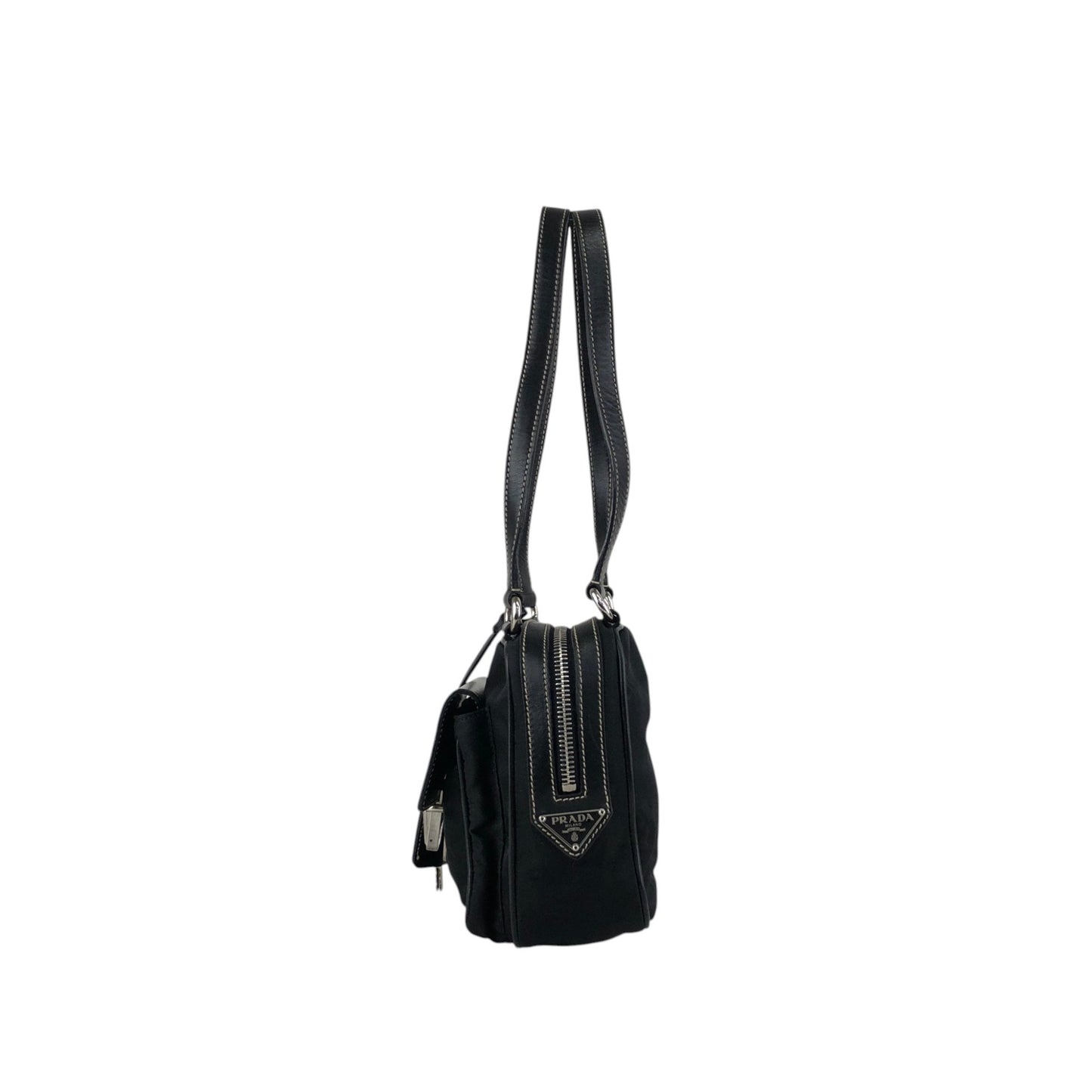 PRADA Triangle Logo Handbag Shoulder bag Black Vintage ntuyze