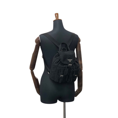PRADA Tessuto Triangle Logo Double Pocket Backpack Black Vintage 5emm2a