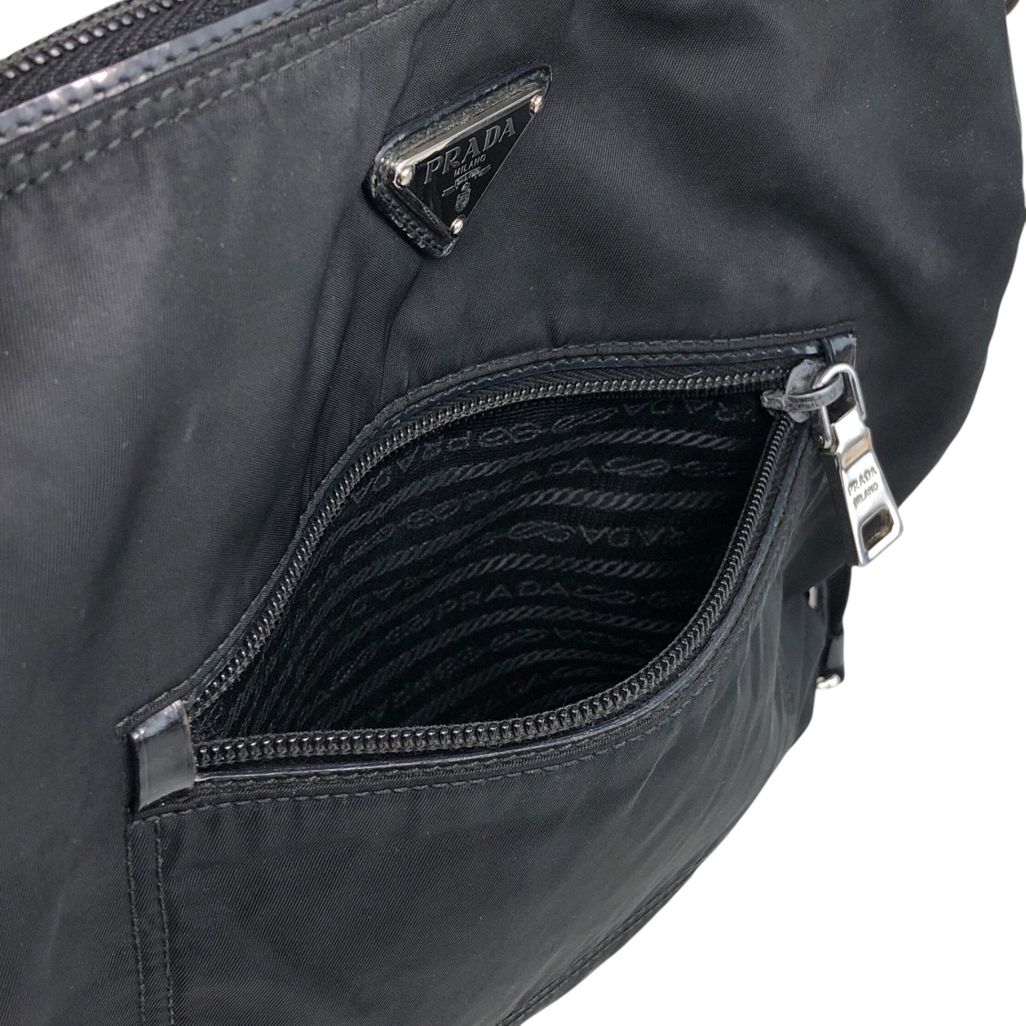 PRADA Tessuto Triangle Logo Shoulder bag Black Vintage b7upke
