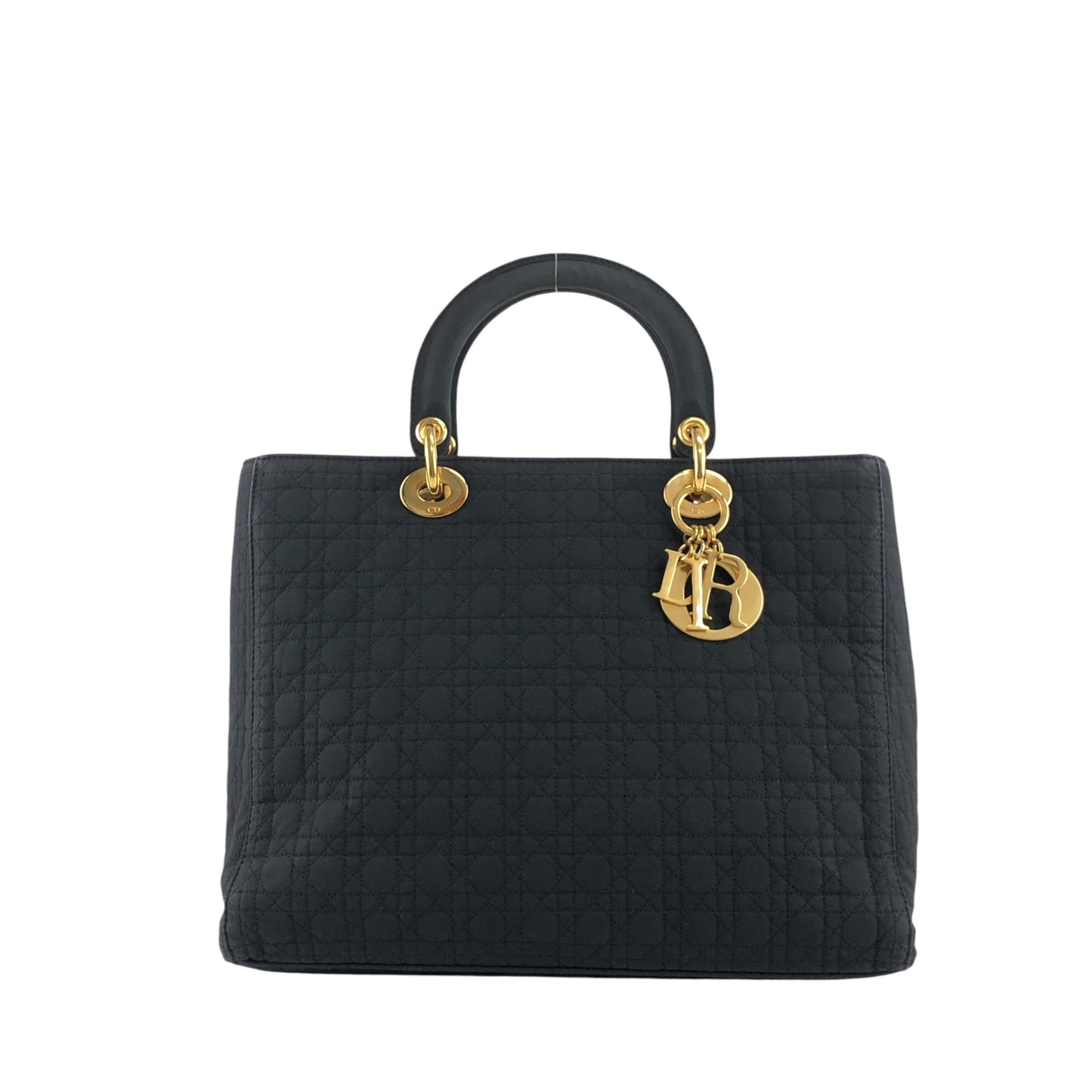Christian Dior Cannage Logo Charm Handbag Black Vintage 2camf8