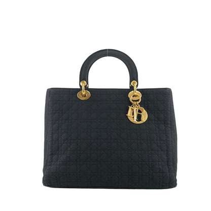 Christian Dior Cannage Logo Charm Handbag Black Vintage 2camf8