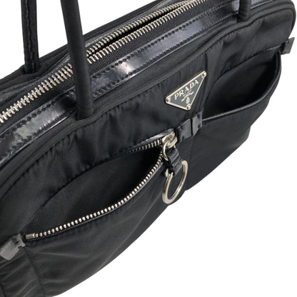 PRADA Tessuto Triangle Logo Front Pocket Small Boston bag Handbag Black Vintage gips8j